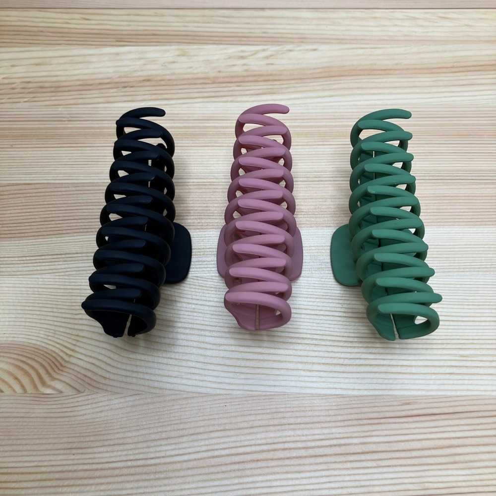 3pc Matte Large Claw Hair Clips Accessories Set Black Dusty Rose Pink Sage Green - Picture 8 of 16